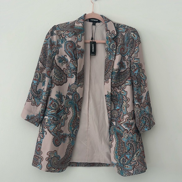 EXPRESS: Paisley Notch Collar Boyfriend Blazer Size XS - Picture 3 of 8